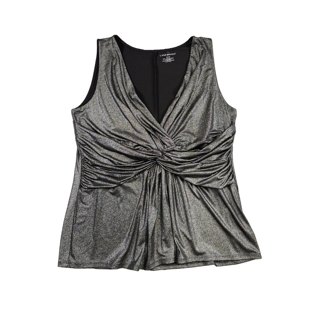 Lane Bryant Plus Size Black Silver Metallic Cocktail Blouse Sz 14/16 Night Out